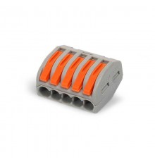 Строительно-монтажная клемма СМК сечение 0,08 - 4 мм  5-проводная серая с рычагом  (50 шт/уп)  PR08.12589  Промрукав