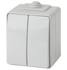 Переключатель 2-клавишный IP65, 10АХ-250В, ОУ, 11-1606-03 Эра Эксперт, Серый  Б0035979  ЭРА