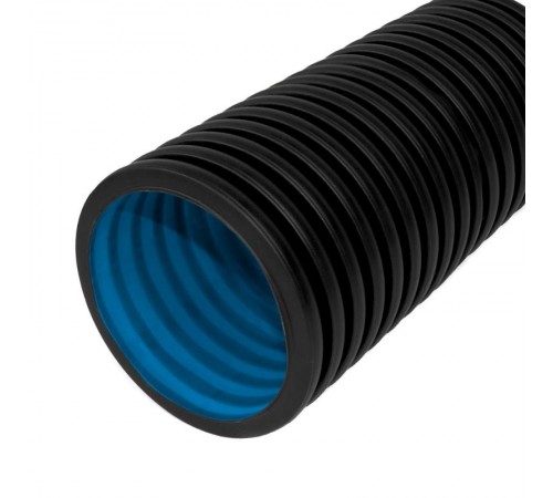 Труба гофр.двустенная ПНД жесткая тип 450 (SN12) стойкая к ультраф.не распр.горение черн д110 6м (36м/уп) (с муфтой, без колец) PR15.0156  Промрукав