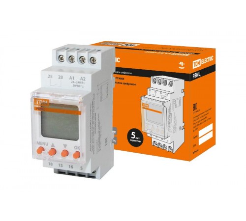 Реле времени РВМЦ-1с/100час-2х8А-24/230В-DIN (мнф.цифр., 24реж., 1с-100час, 24-230В АС/DC)  SQ1503-0026  TDM