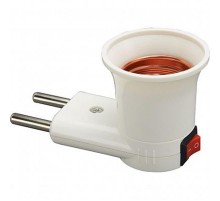 LH61 Патрон-переходник с E27 на розетку (для лампы E27), с выключ., 230V, пластик, белый, 40*60мм  41039  Feron
