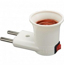 LH61 Патрон-переходник с E27 на розетку (для лампы E27), с выключ., 230V, пластик, белый, 40*60мм  41039  Feron