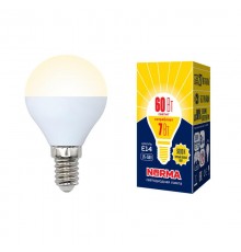 Лампа светодиодная LED-G45-7W/WW/E14/FR/NR LED. "шар", матовая. Серия Norma. 3000K  UL-00003820  Volpe