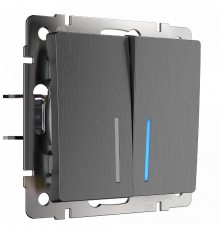 W1120104/ Электроустановочные изделия - Выключатель двухклавишный с подсветкой (графит рифленый)