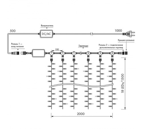 Светодиодная гирлянда ARD-CURTAIN-CLASSIC-2000x1500-CLEAR-360LED-BLINK White (230V, 60W)  024852  Arlight