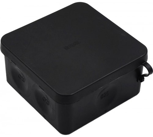 Коробка разветвительная (черная) 100*100*50 двухкомпонентная  IP66 стойкая к УФ с поводком  КР2404-08  HEGEL