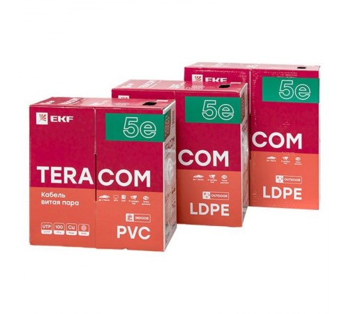 Кабель витая пара TERACOM Cat.5E U/UTP 4 пары solid внешний цвет черный упак. 305м) TRC-5EUTP-04PE-BK-OUT3  EKF