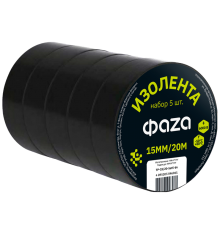Комплект изоленты  15мм * 20м, 5 роликов, черная  .5046061  ФАZA