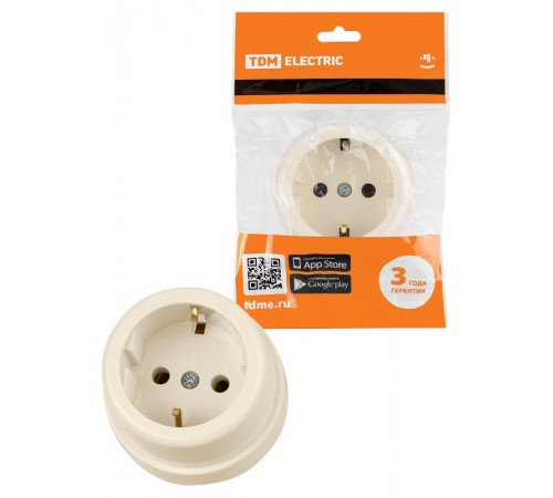 Розетка 2П+З открытой установки IP20 16А сл. кость "Ретро"  SQ1806-0528  TDM