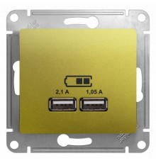 Glossa Фисташковый USB Розетка, 5В/2100мА, 2х5В/1050мА, механизм  GSL001033  SE