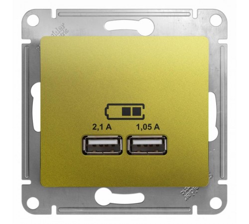 Glossa Фисташковый USB Розетка, 5В/2100мА, 2х5В/1050мА, механизм  GSL001033  SE