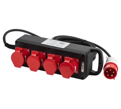 Удлинитель силовой IND380-U-4e-5x4-5m-IP44 на 380В на каучуковой колодке 4 розетки 4xCEE 5P 5м КГ 5х2,5 32A IP44  Б0057318  ЭРА