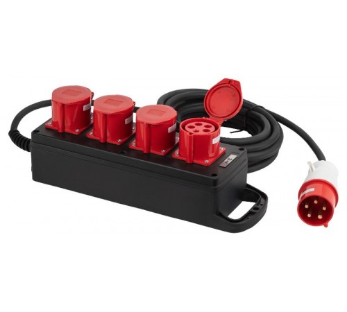 Удлинитель силовой IND380-U-4e-5x4-5m-IP44 на 380В на каучуковой колодке 4 розетки 4xCEE 5P 5м КГ 5х2,5 32A IP44  Б0057318  ЭРА