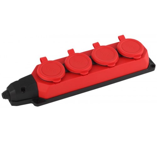K-4e-RED-IP44 ЭРА Колодка каучуковая с/з 4гн 16A IP44 красная  Б0044553  ЭРА