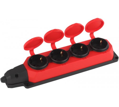 K-4e-RED-IP44 ЭРА Колодка каучуковая с/з 4гн 16A IP44 красная  Б0044553  ЭРА
