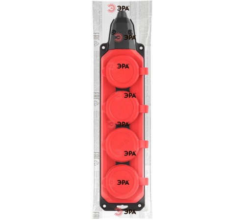 K-4e-RED-IP44 ЭРА Колодка каучуковая с/з 4гн 16A IP44 красная  Б0044553  ЭРА
