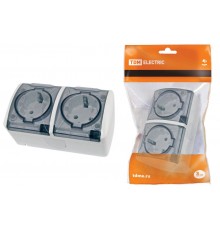 Розетка двойная 2П+3 открытой установки IP54 16А с прозрачной крышкой белая "Селигер"  SQ1818-0009  TDM