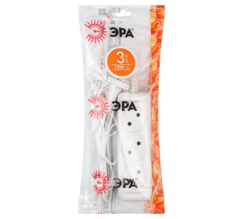 Удлинитель Россия UX-3-3m Удлин-ль без заземл., 1300Вт, 3гн, 3м  Б0035748  ЭРА