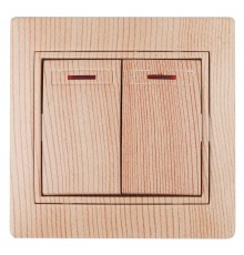 1-105-11 Intro Выключатель двойной с подсветкой, 10А-250В, IP20, СУ, Plano, сосна  Б0030049  Intro