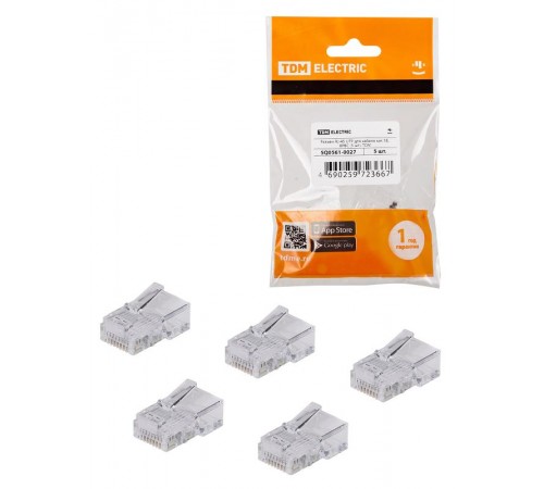 Разъем RJ-45 UTP для кабеля кат. 5Е, 8P8C (5 шт),  SQ0561-0027  TDM