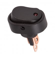 Выключатель клавишный 12V 20А (3с) ON-OFF черный ОВАЛ с красной LED подсветкой  36-2670  REXANT