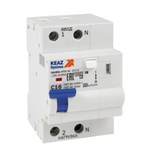 Устройство защиты от дугового пробоя с АВДТ и защ. от пов. напряж. OptiDin AFDD-40-22C16-A-У3 (2P, C16, 30mA, Uоткл 275В)  339086  КЭАЗ