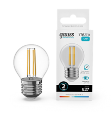 Лампа светодиодная   Filament Elementary Шар 12W 750lm 4100К Е27 LED 1/10/100  52222  Gauss