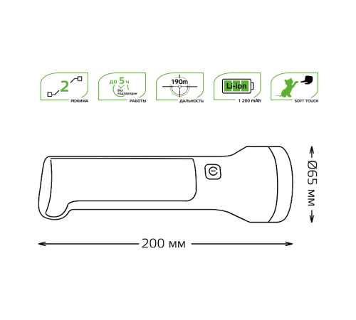 Фонарь ручной GFL203 3W 150lm Li-ion 1200mAh LED 1/10/80  GF203  Gauss