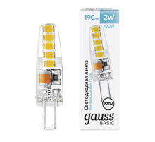 Лампа светодиодная   Basic G4 AC220-240V 2W 190lm 4100K силикон LED 1/20/200  1169722  Gauss
