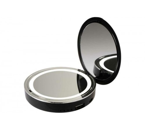 Зеркало с подсветкой складное косметическое ML-D9PB-bk, пауэрбэнк, черн.  .5038189  Jazzway
