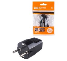 Вилка прямая с/з черная c перфорацией 10А 250В  SQ1806-0198  TDM