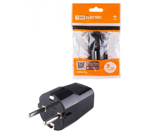 Вилка прямая с/з черная c перфорацией 10А 250В  SQ1806-0198  TDM