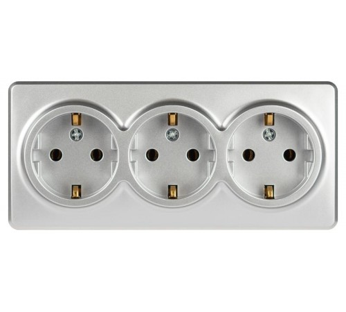 Розетка ЭРА Эксперт 11-2208-03 тройная с заземлением 3х2P+E Schuko IP20 16A-250В ОУ Алюминий  Б0063010  ЭРА