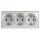 Розетка ЭРА Эксперт 11-2208-03 тройная с заземлением 3х2P+E Schuko IP20 16A-250В ОУ Алюминий  Б0063010  ЭРА