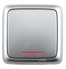 Выключатель открытой установки, одноклавишный, с индикацией, цвет серебро  ВА10-112-06  HEGEL