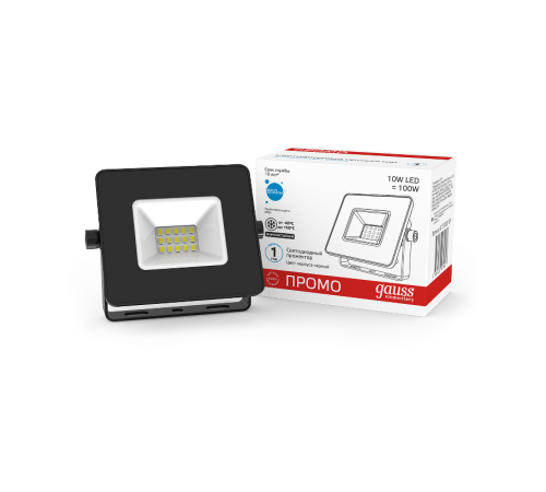 Прожектор светодиодный Elementary 10W 780lm IP65 6500К черный ПРОМО 1/20  613100310P  Gauss