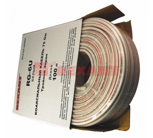 Кабель RG-6U+CU, (75%), 75 Ом, 100м., белый, (тройной экран), "MASTER"  01-2241  REXANT