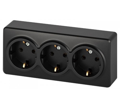 Розетка ЭРА Эксперт 11-2208-05 тройная с заземлением 3х2P+E Schuko, IP20, 16A-250В, ОУ, Антрацит  Б0063007  ЭРА