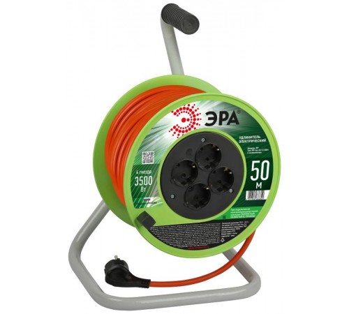 Удлинитель силовой  RP-4e-3x1.5-50m на пластиковой катушке c заземлением 4 розетки 50м ПВС 3х1,5мм2   Б0056104  ЭРА