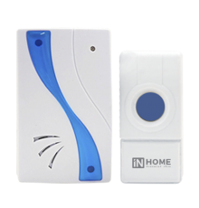 Звонок беспроводной ЗБ-8 32 мелодии 120м с кнопкой IP44 бело-голубой  4690612013367  IN HOME