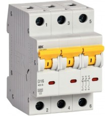 Выключатель автоматический трехполюсный ВА47-60МА без тепл. расцеп. 3P 16А 6кА D  MVA33-3-016-D  IEK