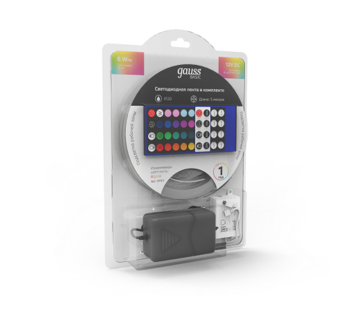 Лента светодиодная Basic в комплекте LED 5050/30RGB+30W 12V 6W/m 390lm/m RGBW 10mm IP20 5m 1/50  BT011  Gauss