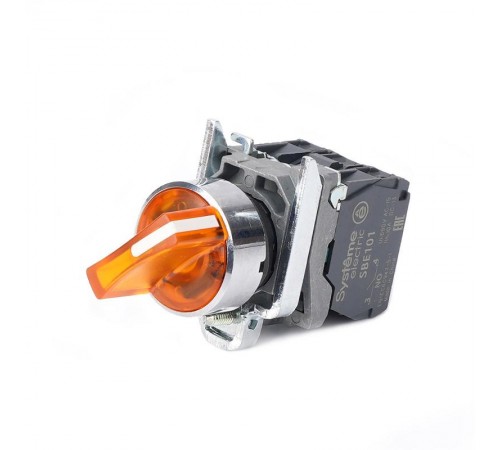 Пер-ль SB4 с подсвет в сборе 22мм 2поз желт с фикс металл 230ВАС 1НО+1НЗ  SB4BK125M5  SE