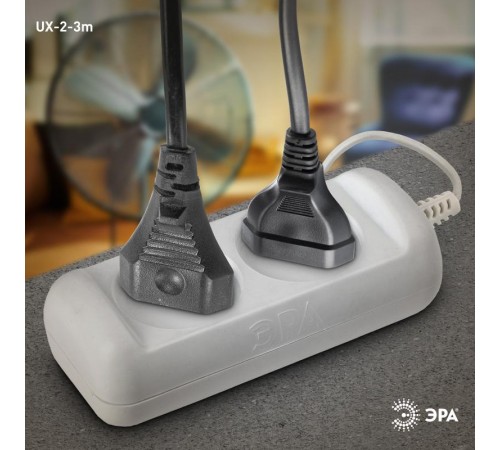 Удлинитель Россия UX-2-3m Удлин-ль без заземл, 2x0.75мм2, ШВВП, 2гн, 3м  Б0038558  ЭРА