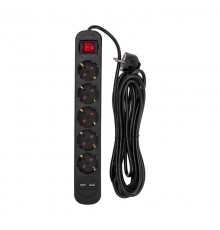 Удлинитель STANDARD 5 гнезд, 5м, 3х1,0мм, с/з, с выключателем, 2 USB, черный  13-4042  REXANT