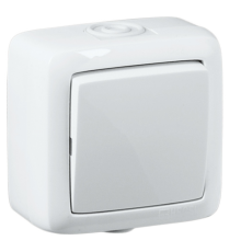 Выключатель открытой установки, одноклавишный, брызгозащищенный, цвет белый  ВА10-211  HEGEL