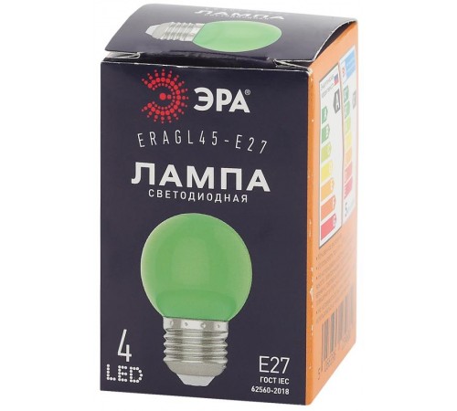 Лампы cветодиодные ERAGL45-E27 LED Р45-1W-E27 (диод. шар, зел., 4SMD, 1W, E27, для белт-лайт) (10/100/6000)  Б0049574  ЭРА