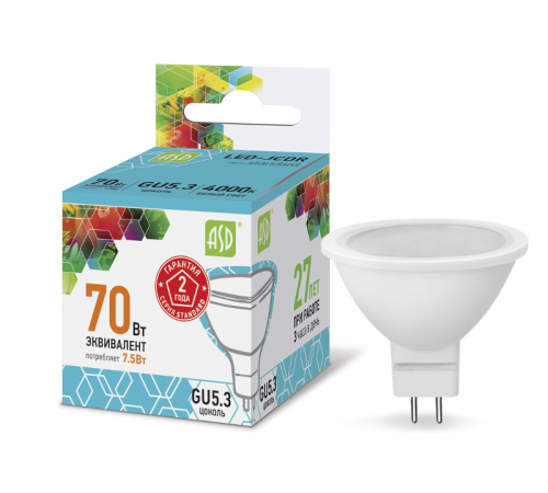 Лампа светодиодная LED-JCDR-standard 7.5Вт 230В GU5.3 4000К 675Лм  4690612001456  ASD