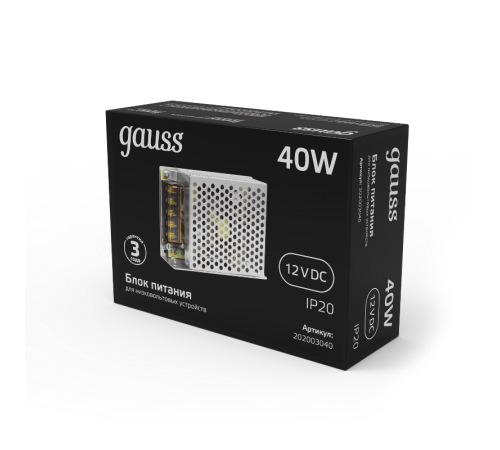 Блок питания для светодиодной ленты LED STRIP PS 40W 12V IP20  202003040  Gauss