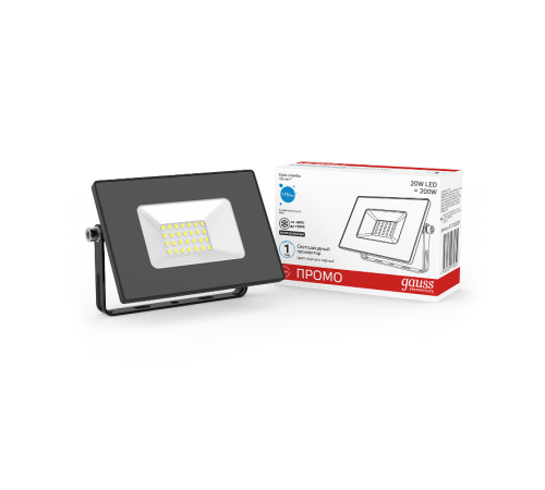 Прожектор светодиодный Elementary 20W 1320lm IP65 6500К черный ПРОМО 1/20  613100320P  Gauss